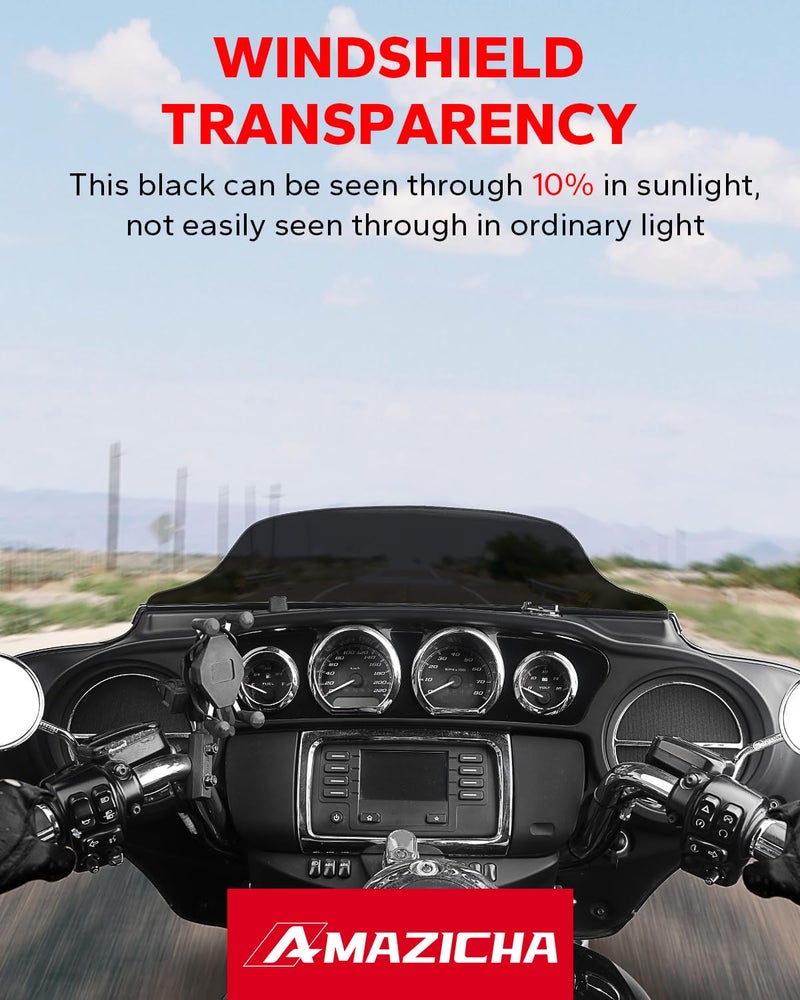 Amazicha Black 7" Wave Windshield Windscreen Compatible for 2014-2023 Harley Davidson Touring Street Glide/Electra Glide/Ultra Limited/Tri Glide FLHT FLHX FLHXS FLHTK - Image 5